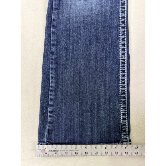 Silver Jeans Womens 28 Blue Dark Wash Low Rise Lola Flare Distressed Stretch - Picture 6 of 11